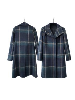 Ann Taylor Tartan Plaid Wool Blend Coat Navy Green Long Peacoat XS NWOT